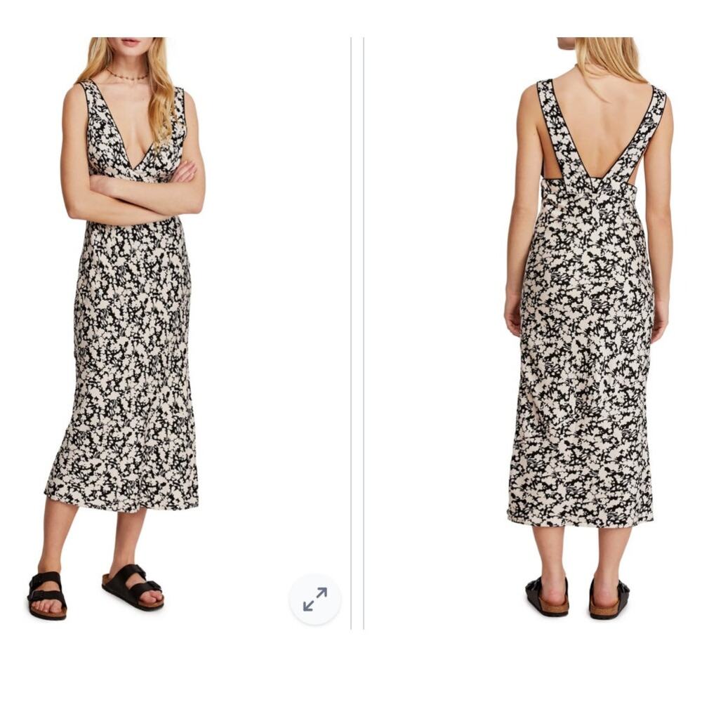 Free People Black & White Floral Midi Dress